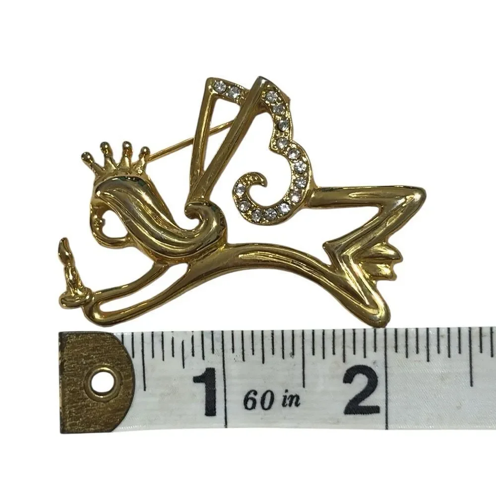 Gold Angel Brooch with rhinestones